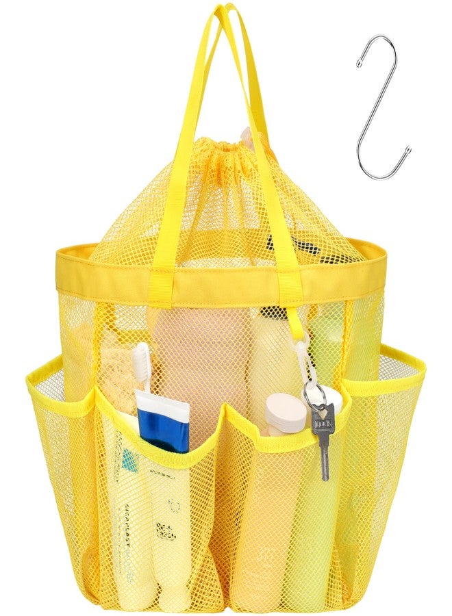 F-color Mesh Shower Caddy Portable with Drawstring - Upgrade Deeper 7 Pockets Dorm Room Essentials for Guys Girls with S Hook, Shower Bag Basket Tote for College Camping Toiletry Bathroom, Yellow - Image 1